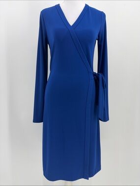 Lark & Ro Cobalt Blue Wrap Dress Tie Waist Long Sleeve Size Small